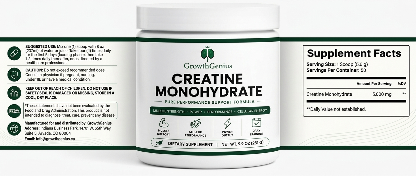 GrowthGenius PowerFlow™ Creatine Monohydrate Clean Daily Strength & Performance Support