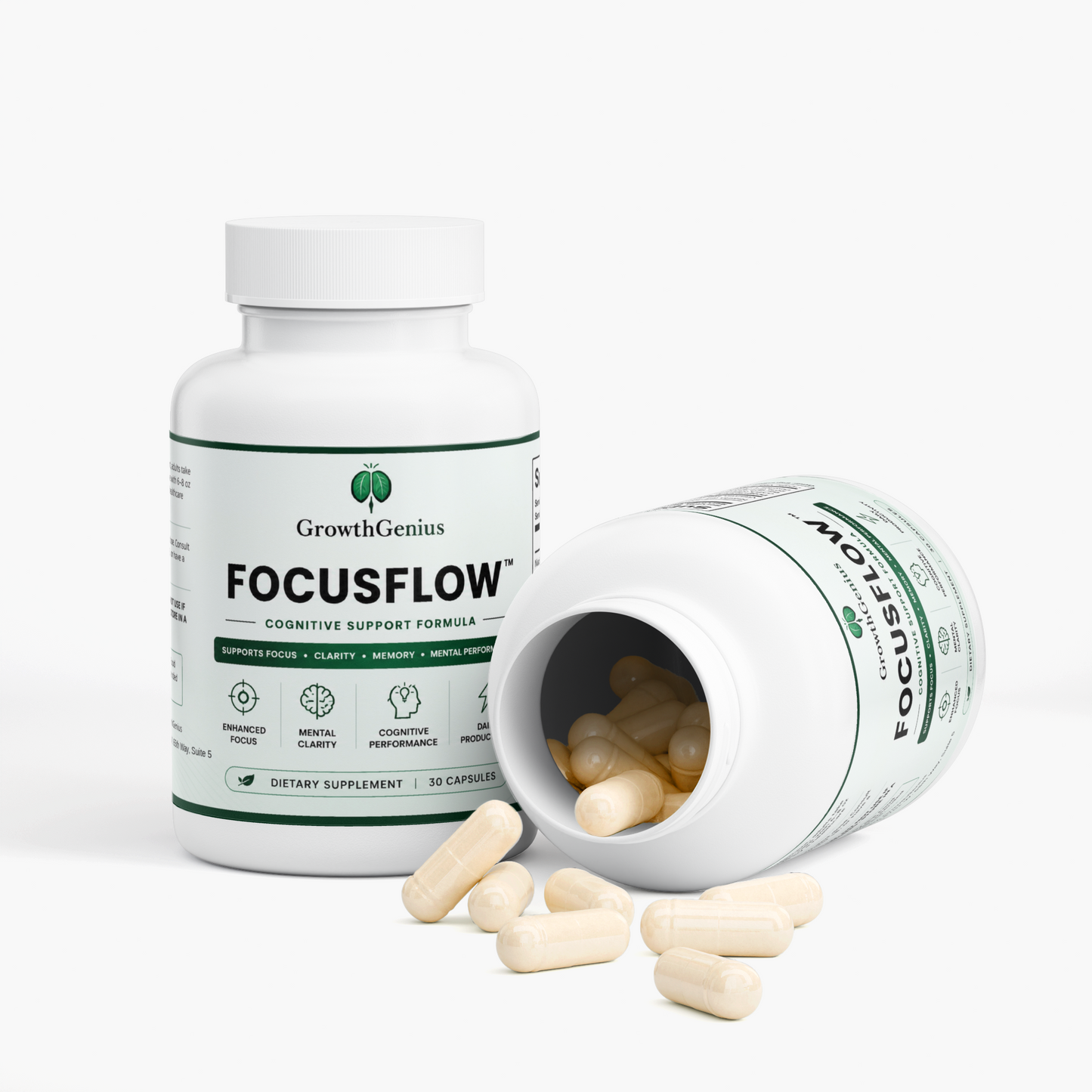 FocusFlow cognitive support capsules and bottle