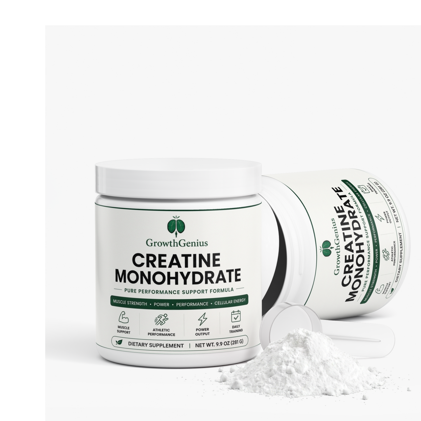 PowerFlow creatine monohydrate powder and scoop