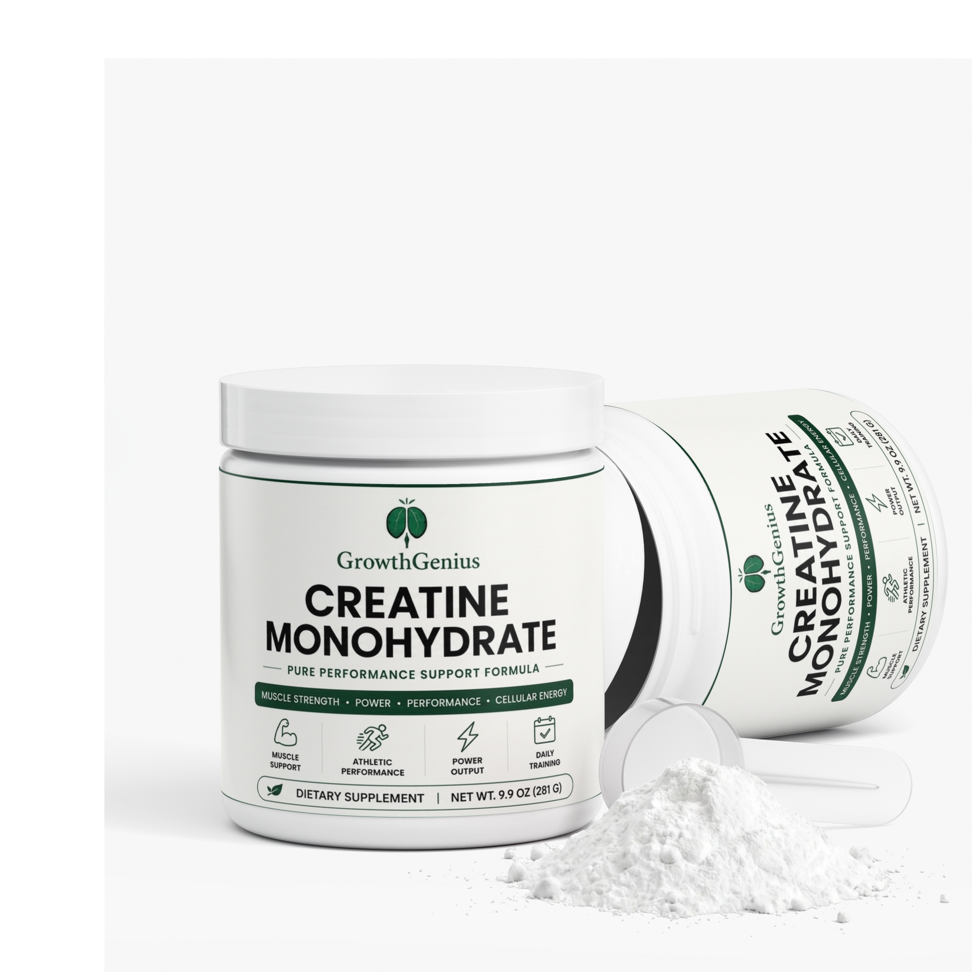 PowerFlow creatine monohydrate powder and scoop