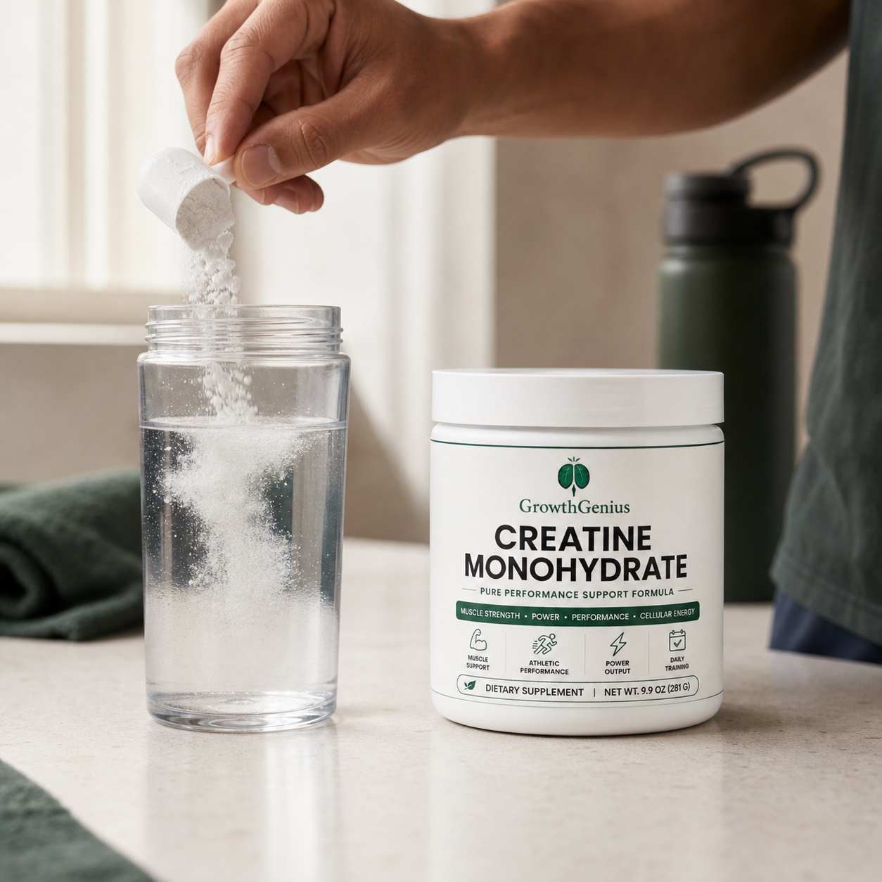 Mixing PowerFlow creatine monohydrate into a glass